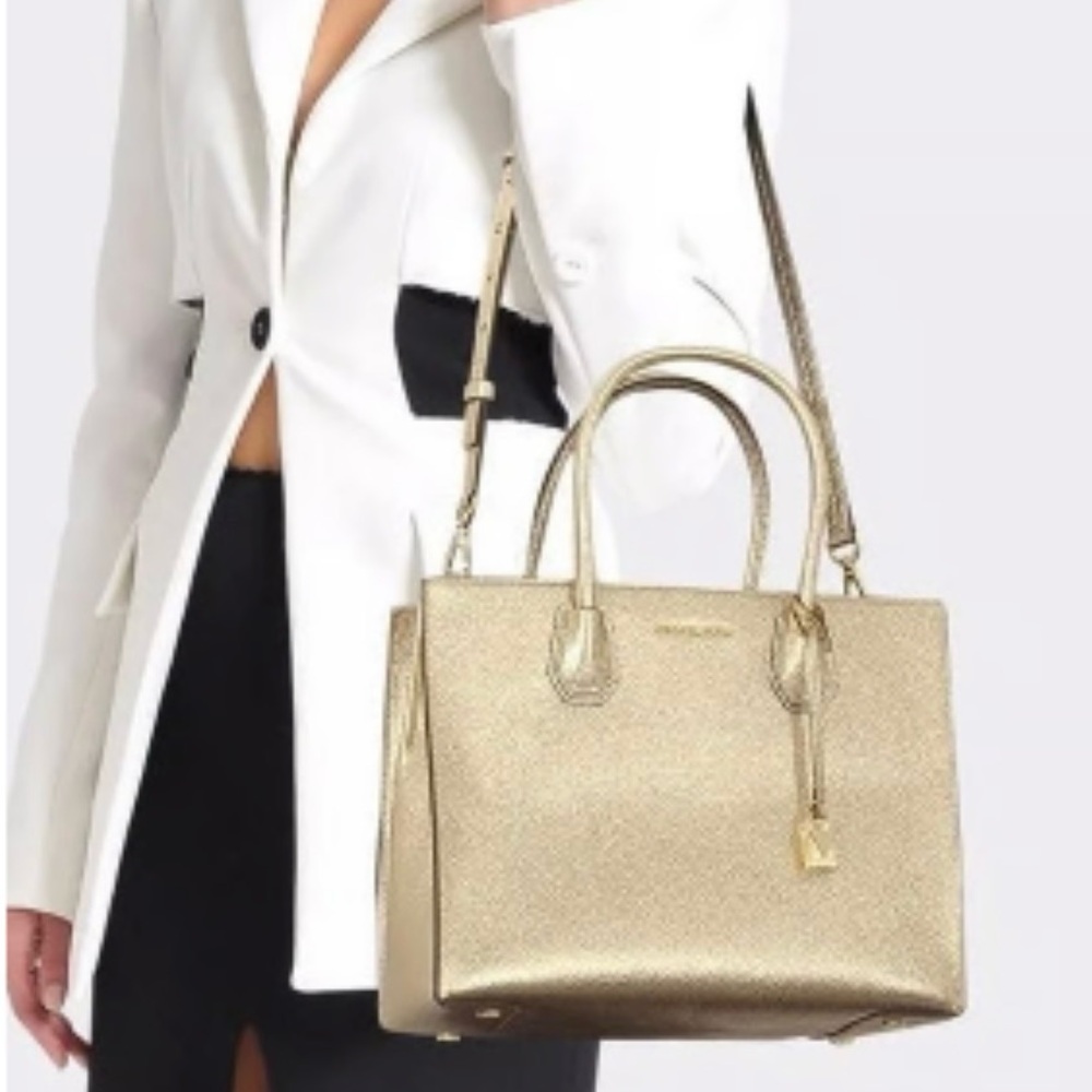 MICHAEL KORS MERCER LARGE STUDIO CONVERTIBLE Pale Gold LEATHER BAG Crossbody